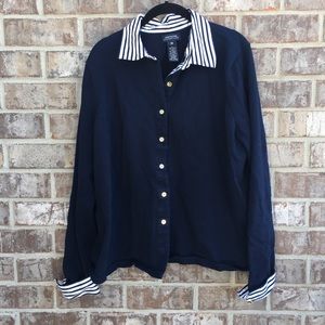 Jones New York Signature Blue Striped Cardigan